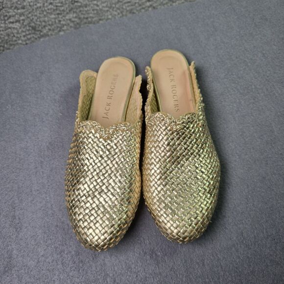 Jack Rogers Gold Woven Mule Flat 8.5 Metallic Slip On Resort Shoe Comfortable - Picture 2 of 6